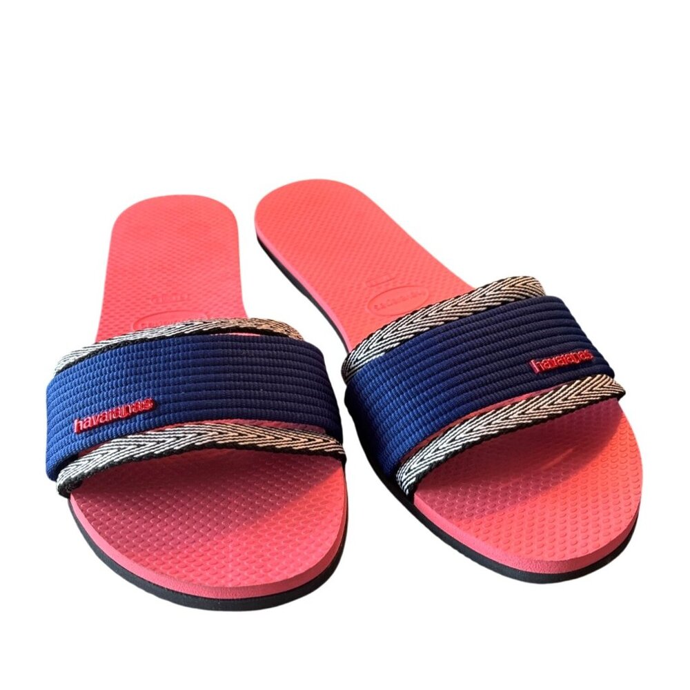 Havaianas You Trancoso Sandals Slides Flip Flops Size 41-42 Navy White 9/10